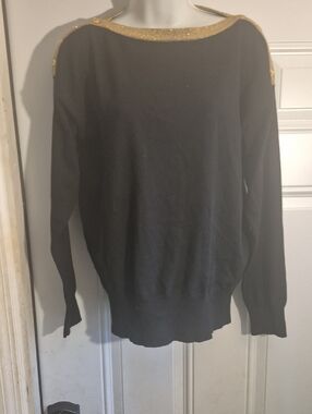 Ralph Lauren Black Crewneck Sweater with Gold Trim